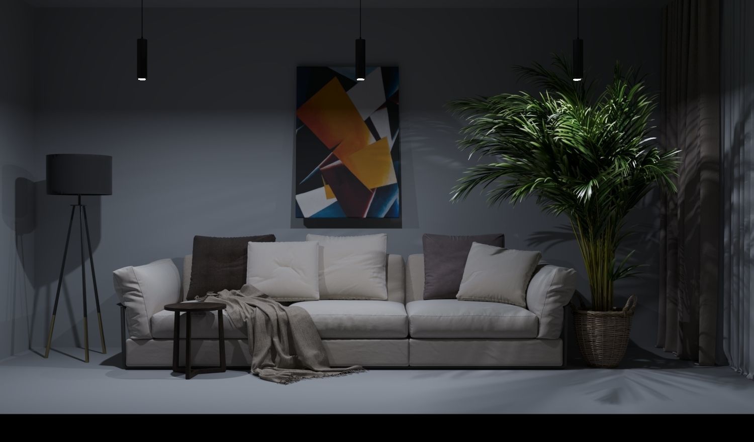 Minimalistic Interior room with plant Free 3D model_3