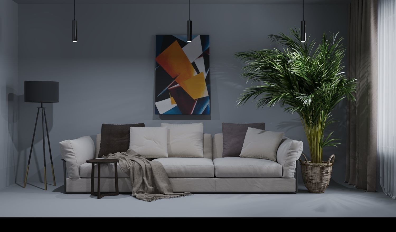 Minimalistic Interior room with plant Free 3D model_2