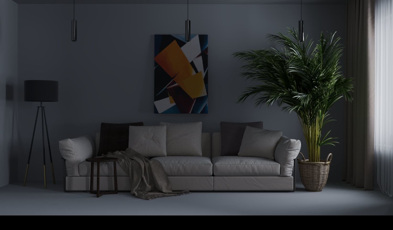 Minimalistic Interior room with plant Free 3D model_1