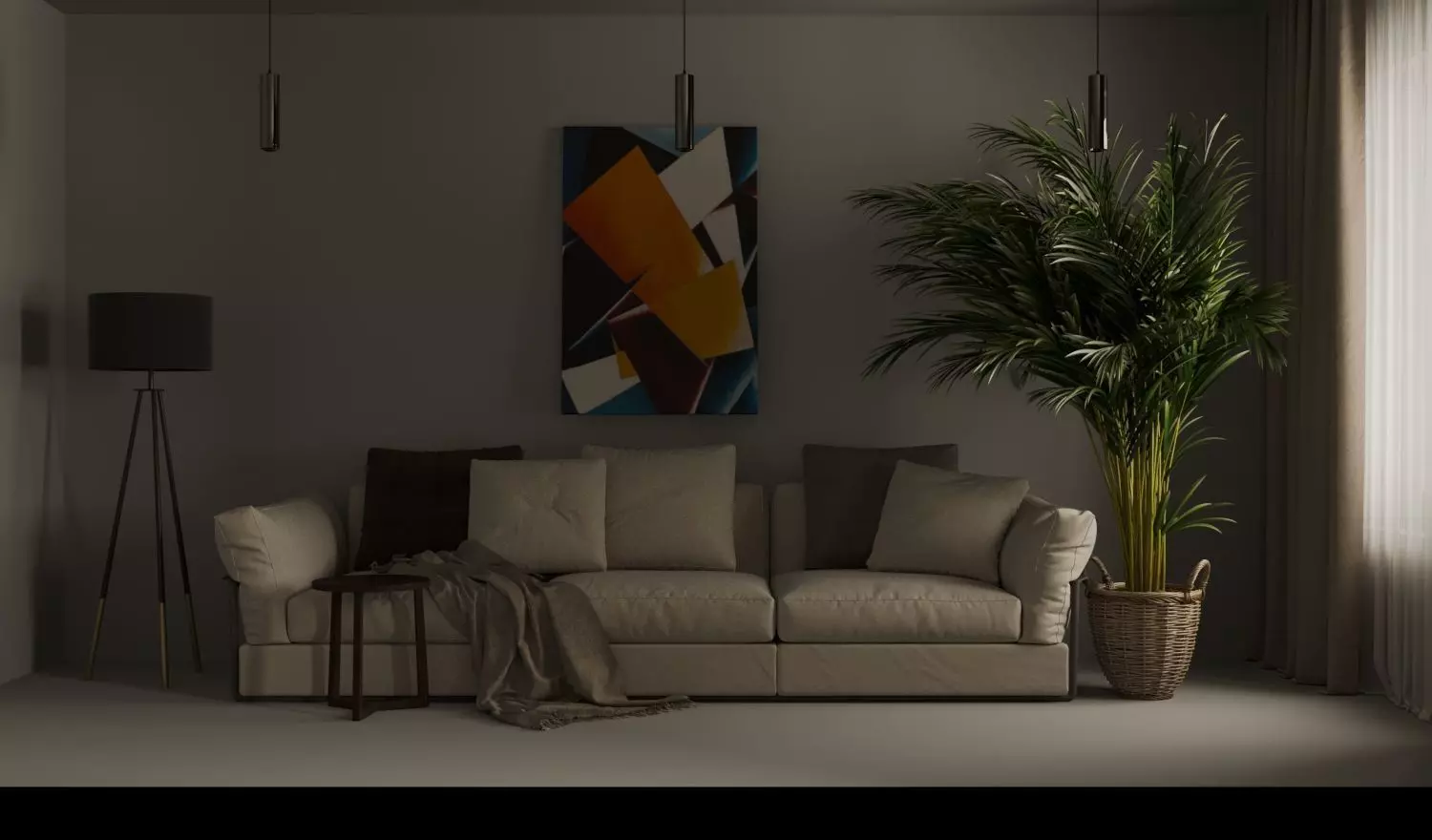 Minimalistic Interior room with plant Free 3D model_0