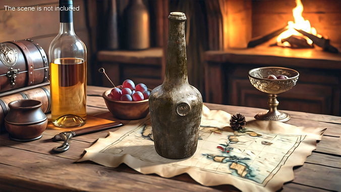 Vintage Glass Wine Bottle Old 3D model 2