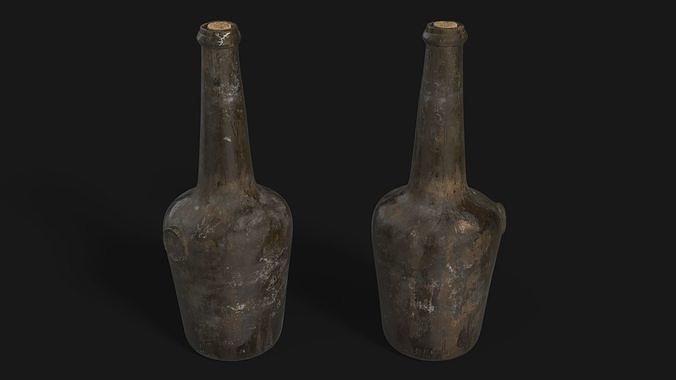 Vintage Glass Wine Bottle Old 3D model 4