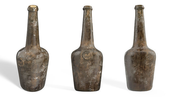 Vintage Glass Wine Bottle Old 3D model 5
