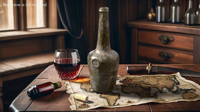 Vintage Glass Wine Bottle Old 3D model 3