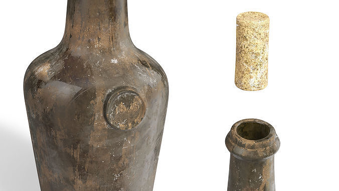 Vintage Glass Wine Bottle Old 3D model 7