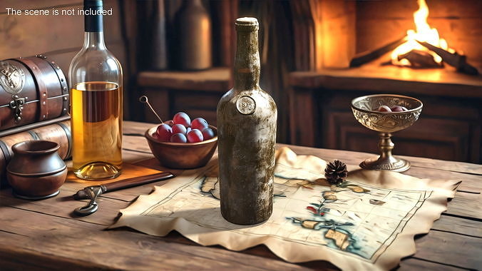 Antique Wine Bottle Old 3D model 2