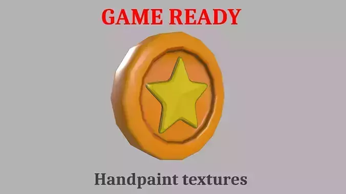 Cartoon star Stylized coin gameready handpainted lowpoly