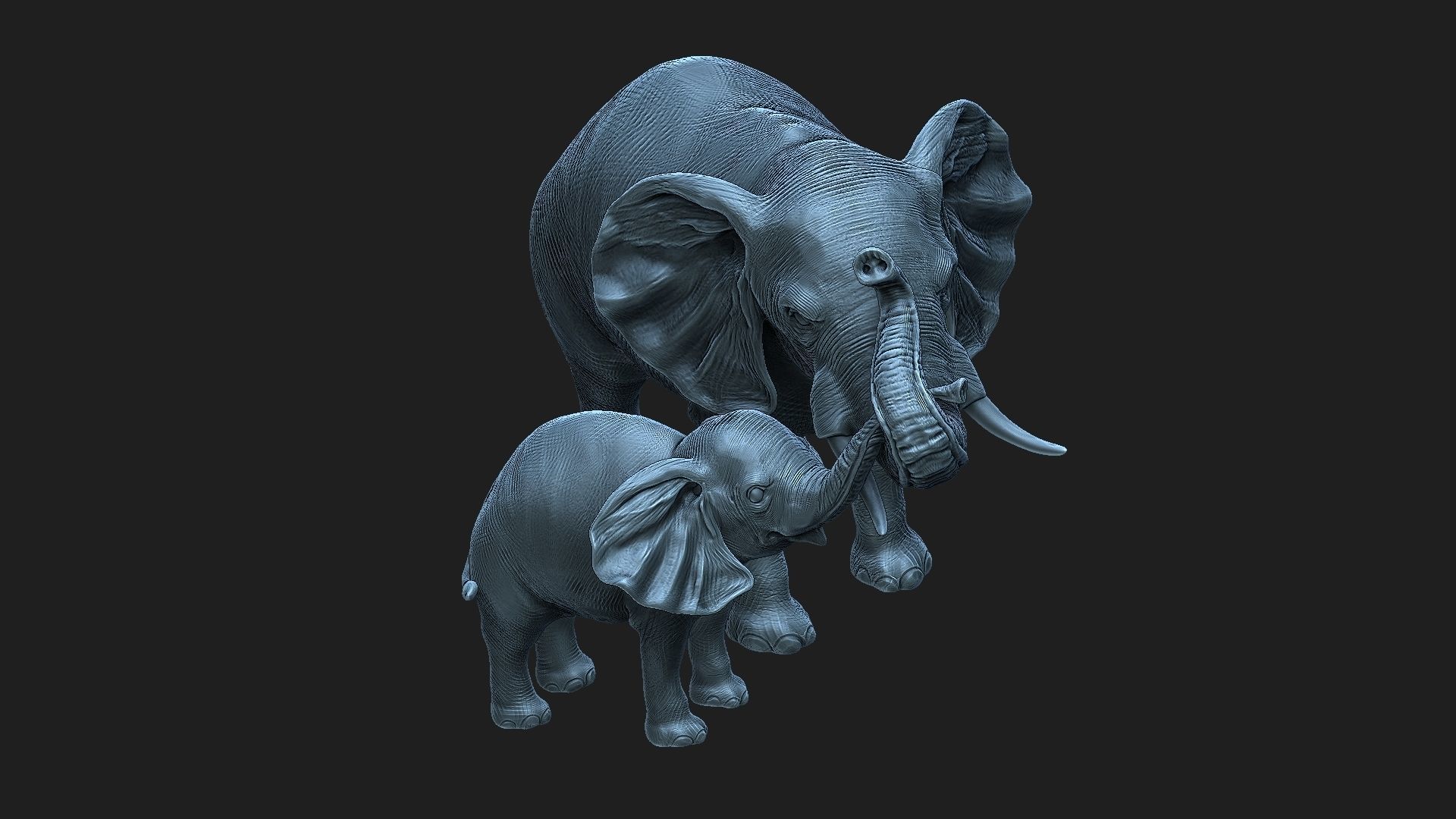 Elephants   mother and child 3D print model_1