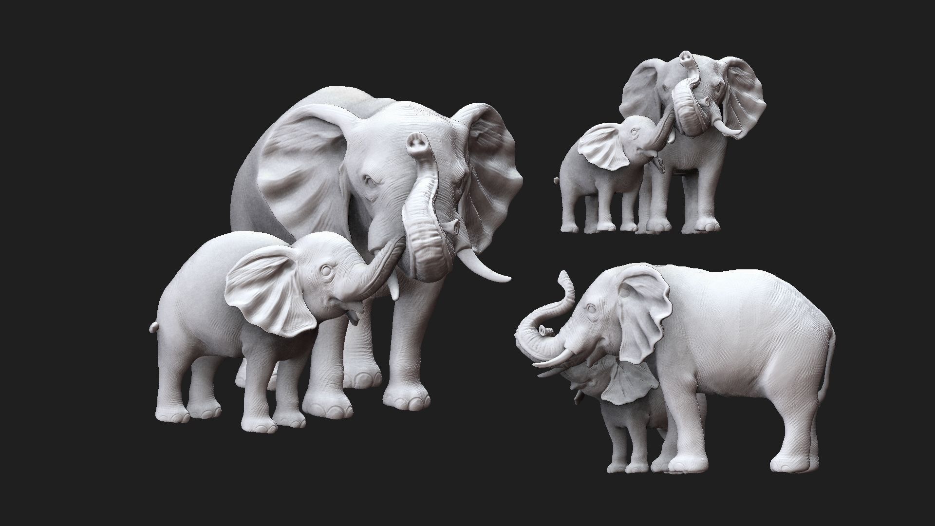 Elephants   mother and child 3D print model_3