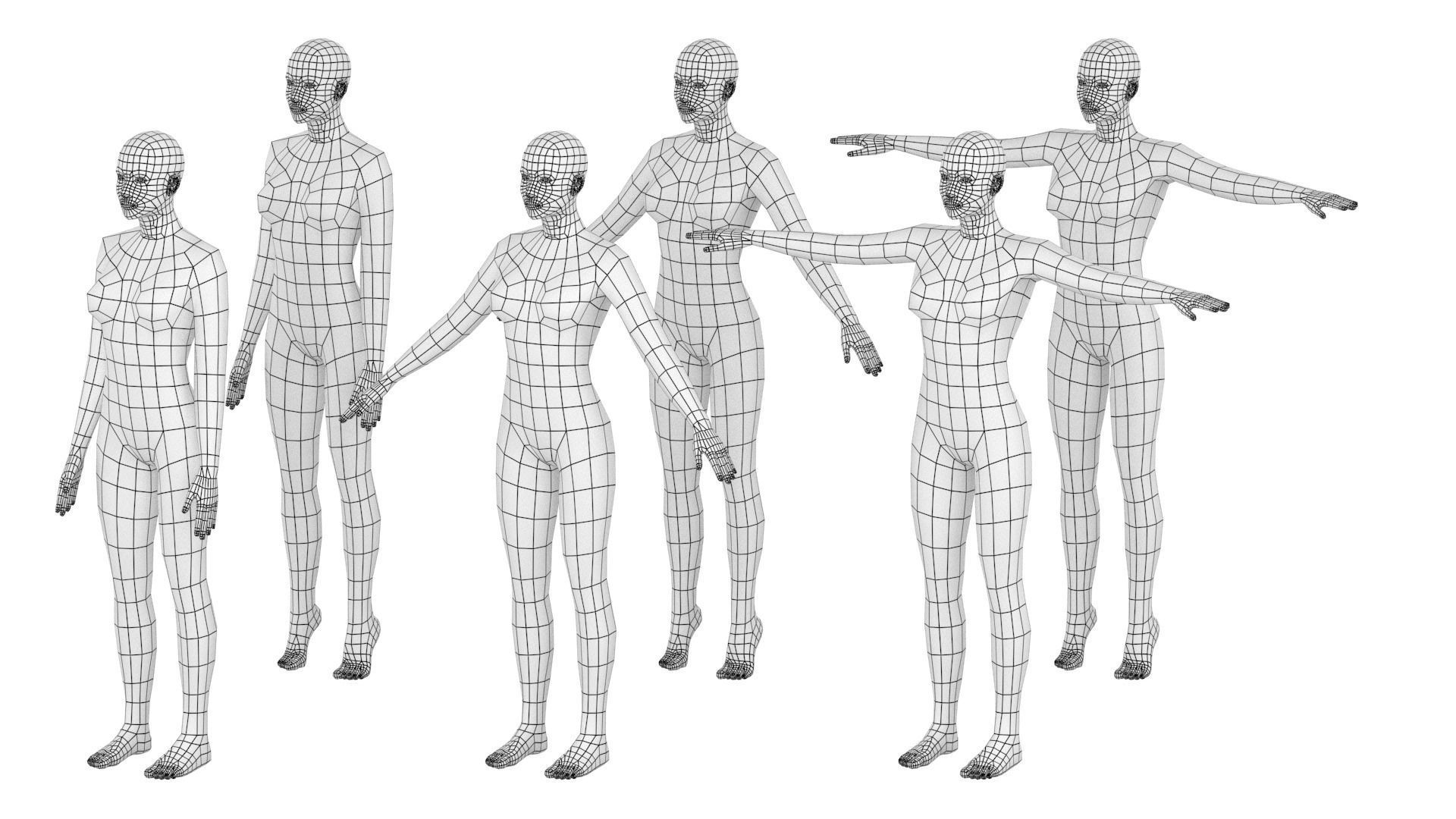 Natural Female In 6 Modeling Poses COLLECTION 3D model_2