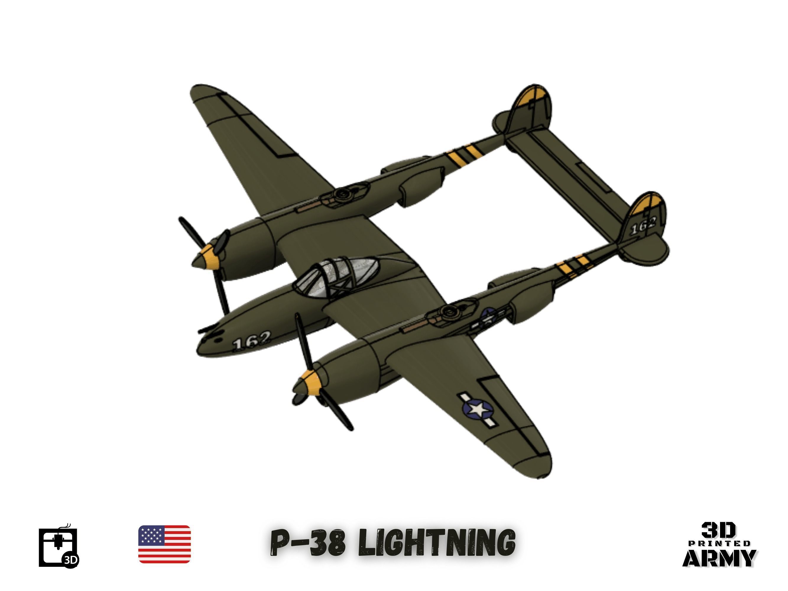 Lockheed P-38 Lightning -3D print  model 3D print model_3
