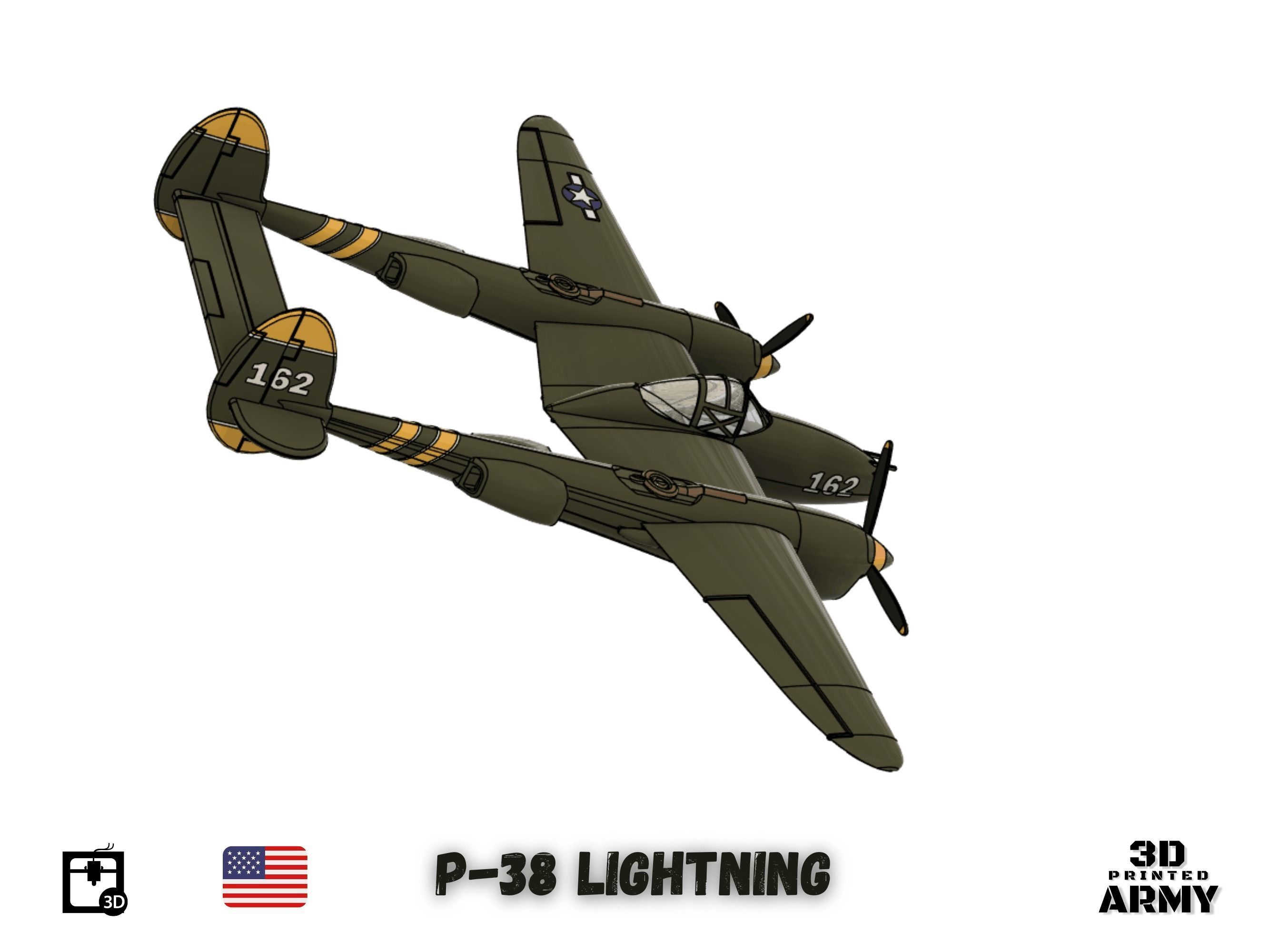 Lockheed P-38 Lightning -3D print  model 3D print model_1