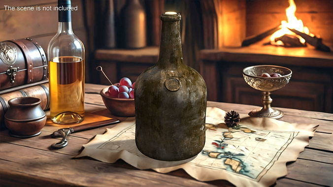 Antique Glass Rum Bottle Old 3D model 2