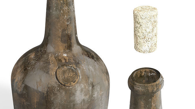 Antique Glass Rum Bottle Old 3D model 7