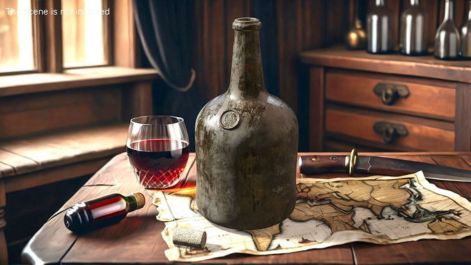 Antique Glass Rum Bottle Old 3D model 3