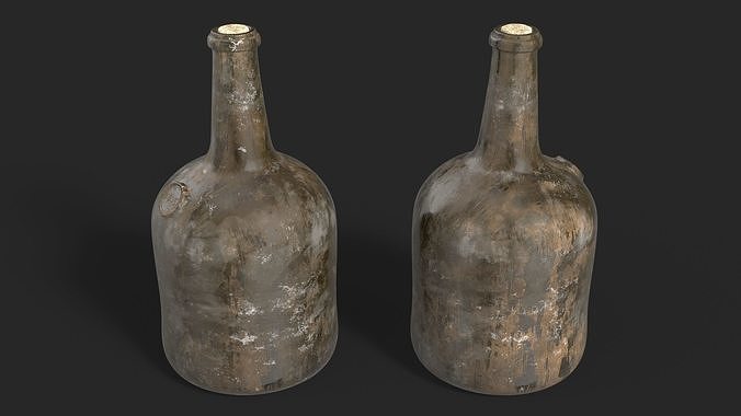 Antique Glass Rum Bottle Old 3D model 4