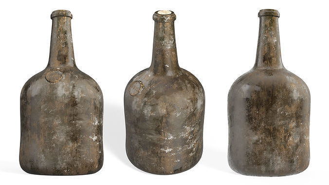 Antique Glass Rum Bottle Old 3D model 5