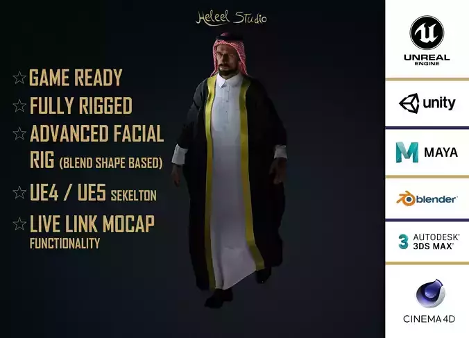 High Quality Realistic Arab Man with Bisht Low-poly 3D model