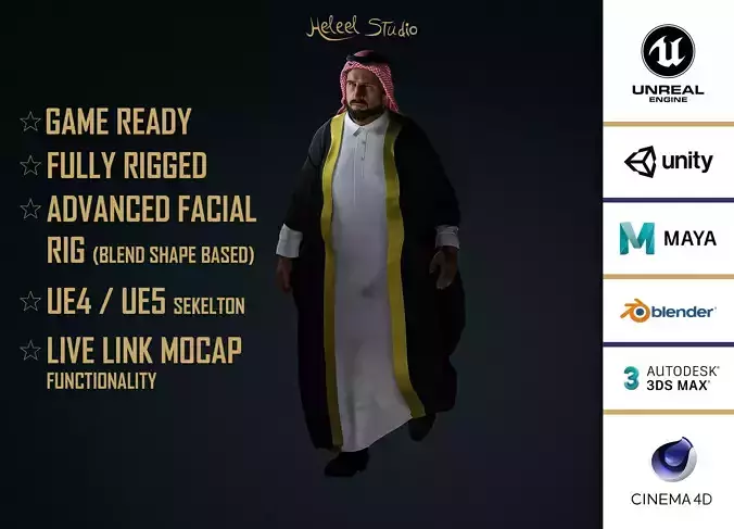High Quality Realistic Arab Man Overweight with Bisht Low-poly 3D model