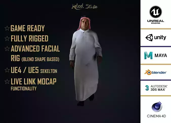 High Quality Realistic Arab Man Overweight Low-poly 3D model