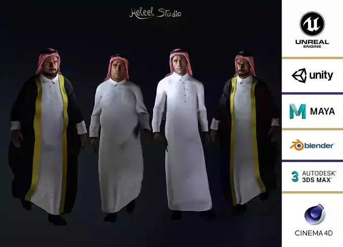 High Quality Realistic 4 Arab Men Pack 3D Model Collection