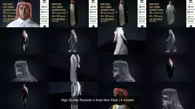 High Quality Realistic 4 Arab Men Pack