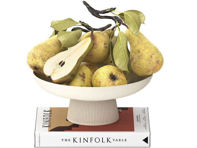 bowl of pears fruit with kinfolk book 3D model