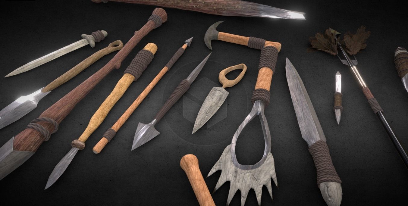 Primitive Weapons Low-poly 3D model_2
