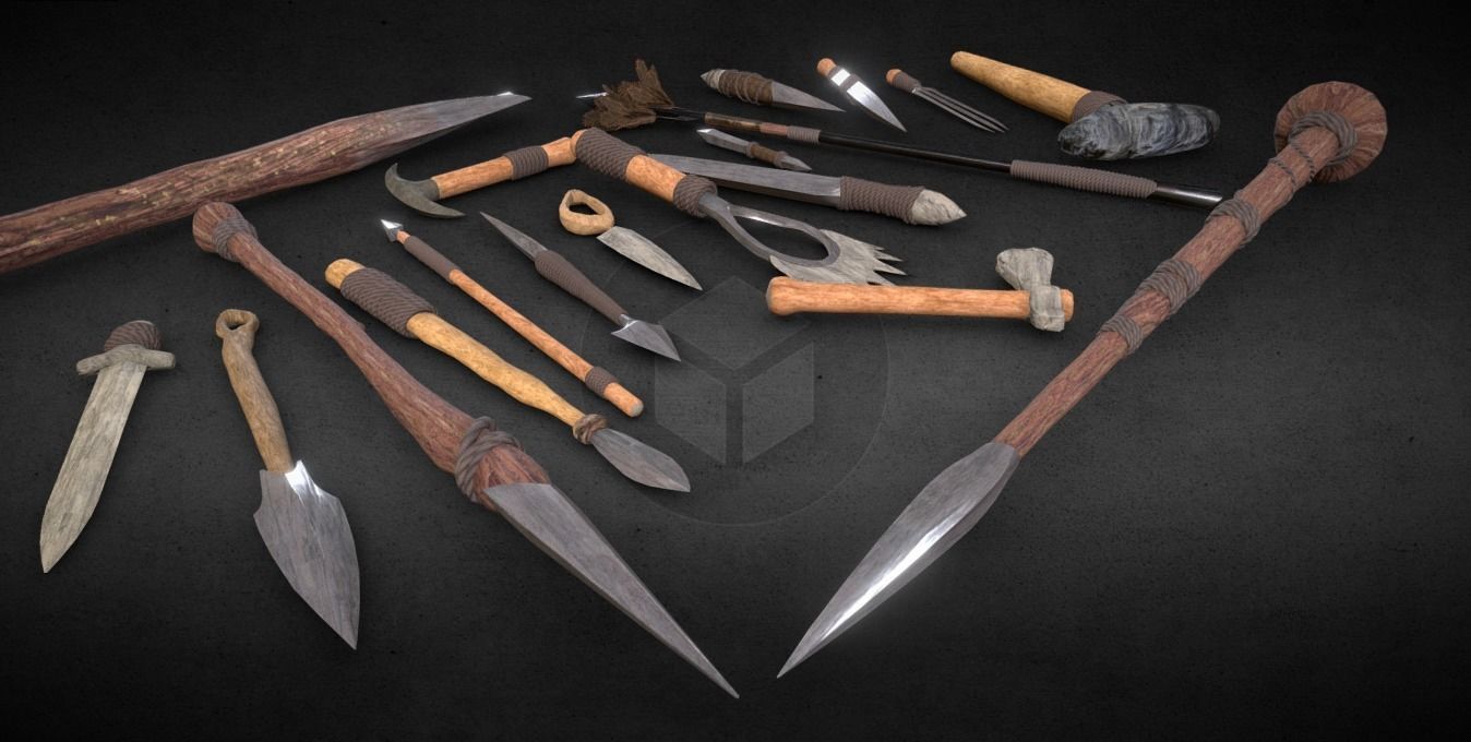 Primitive Weapons Low-poly 3D model_3