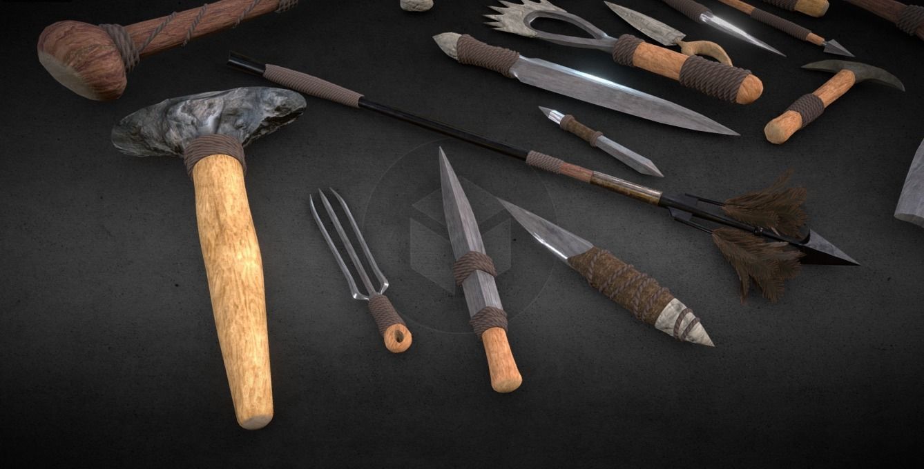 Primitive Weapons Low-poly 3D model_1