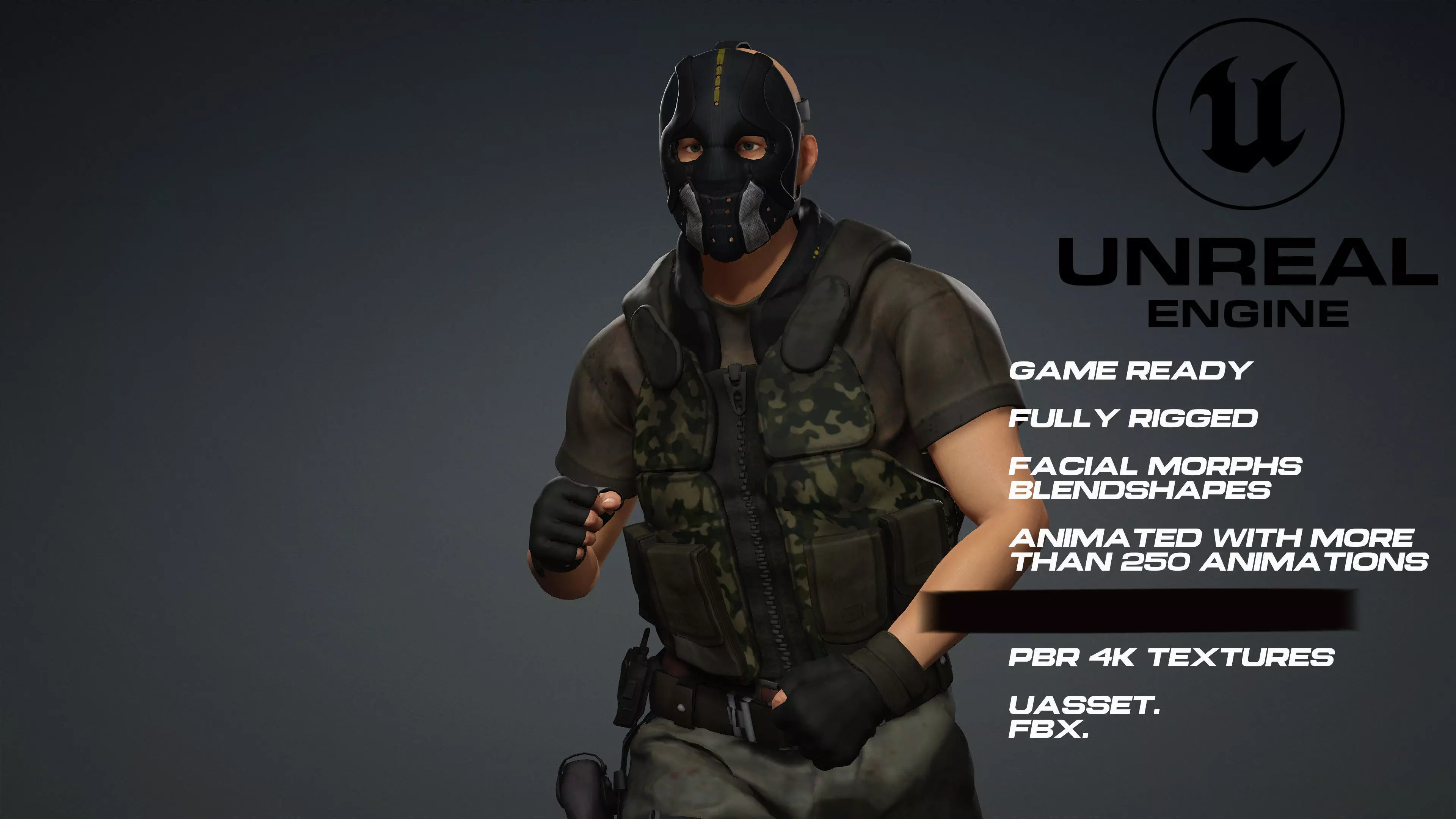 Masked survivor - Full Rigged - game ready - animated Low-poly 3D model