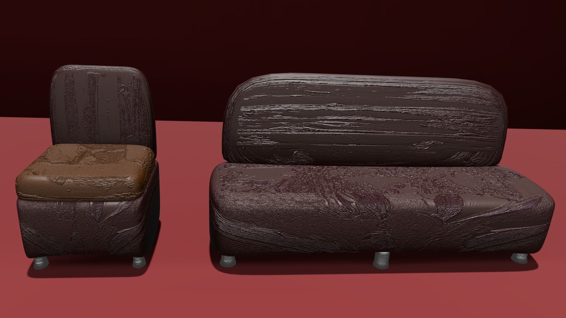 old sofa  Low-poly 3D model_7