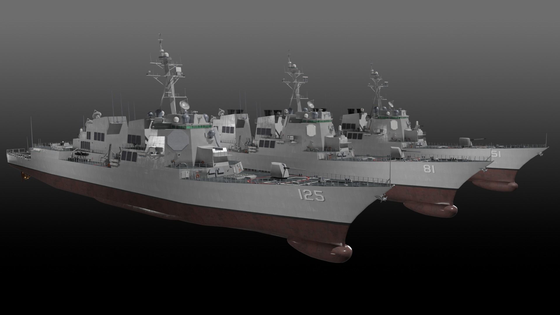 Arleigh Burke class Flight I Flight IIA Flight III 3D Model Collection_4