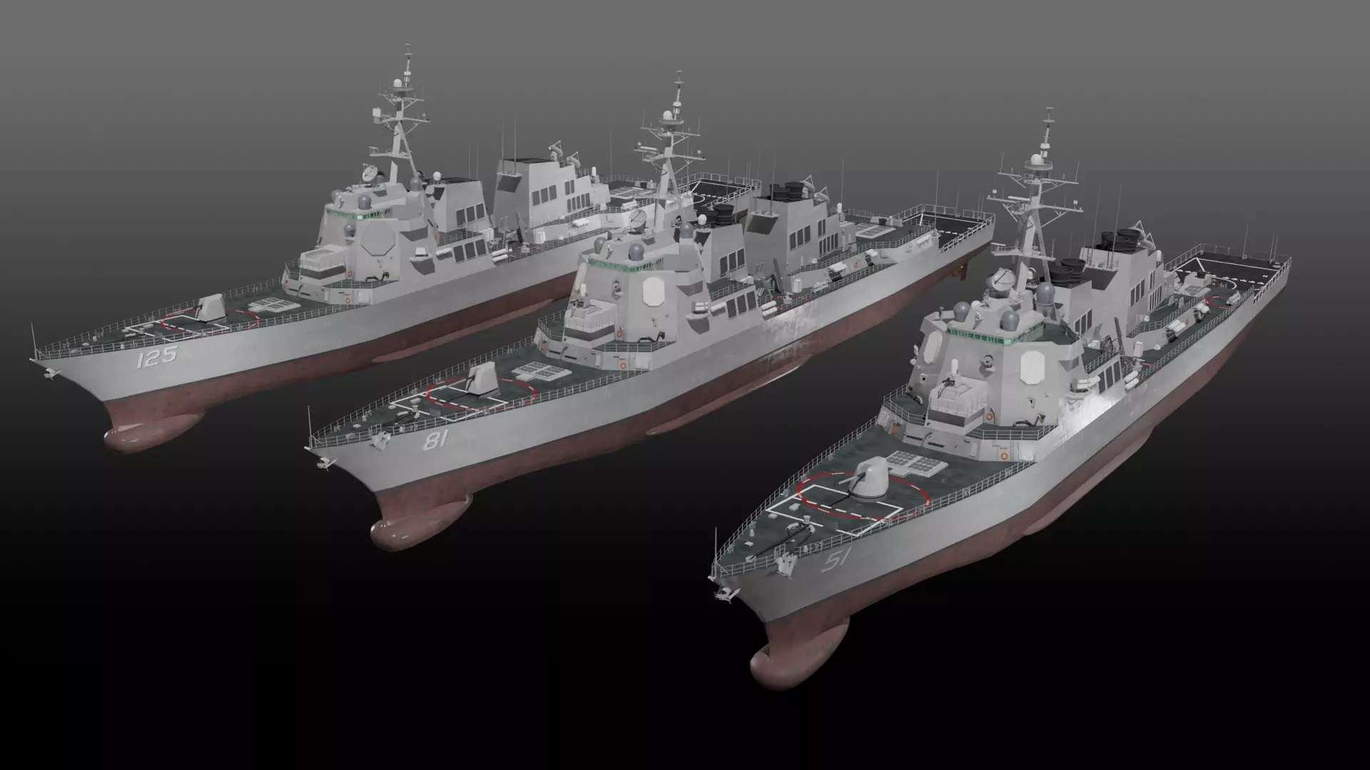 Arleigh Burke class Flight I Flight IIA Flight III 3D Model Collection_0