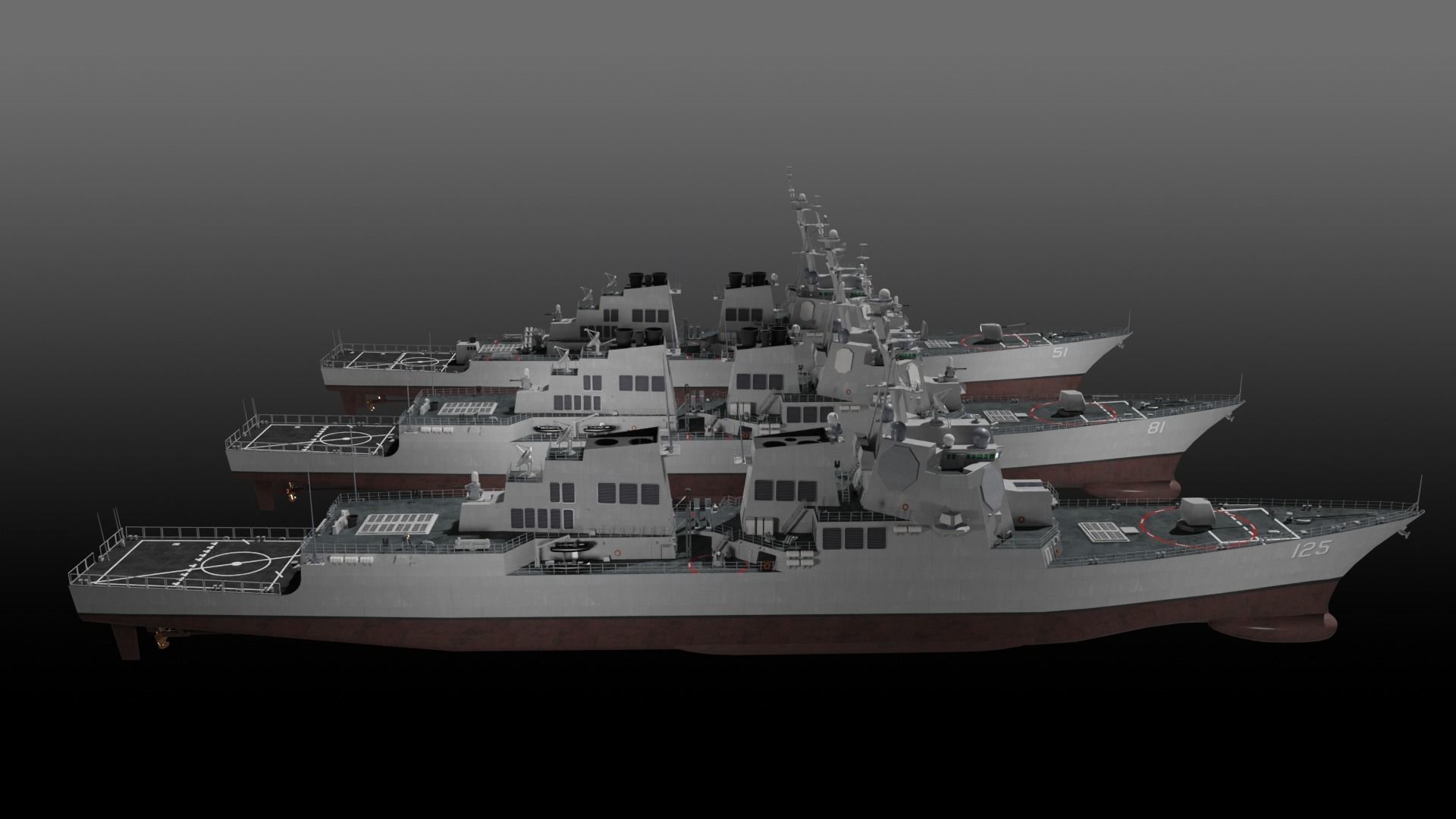 Arleigh Burke class Flight I Flight IIA Flight III 3D Model Collection_6