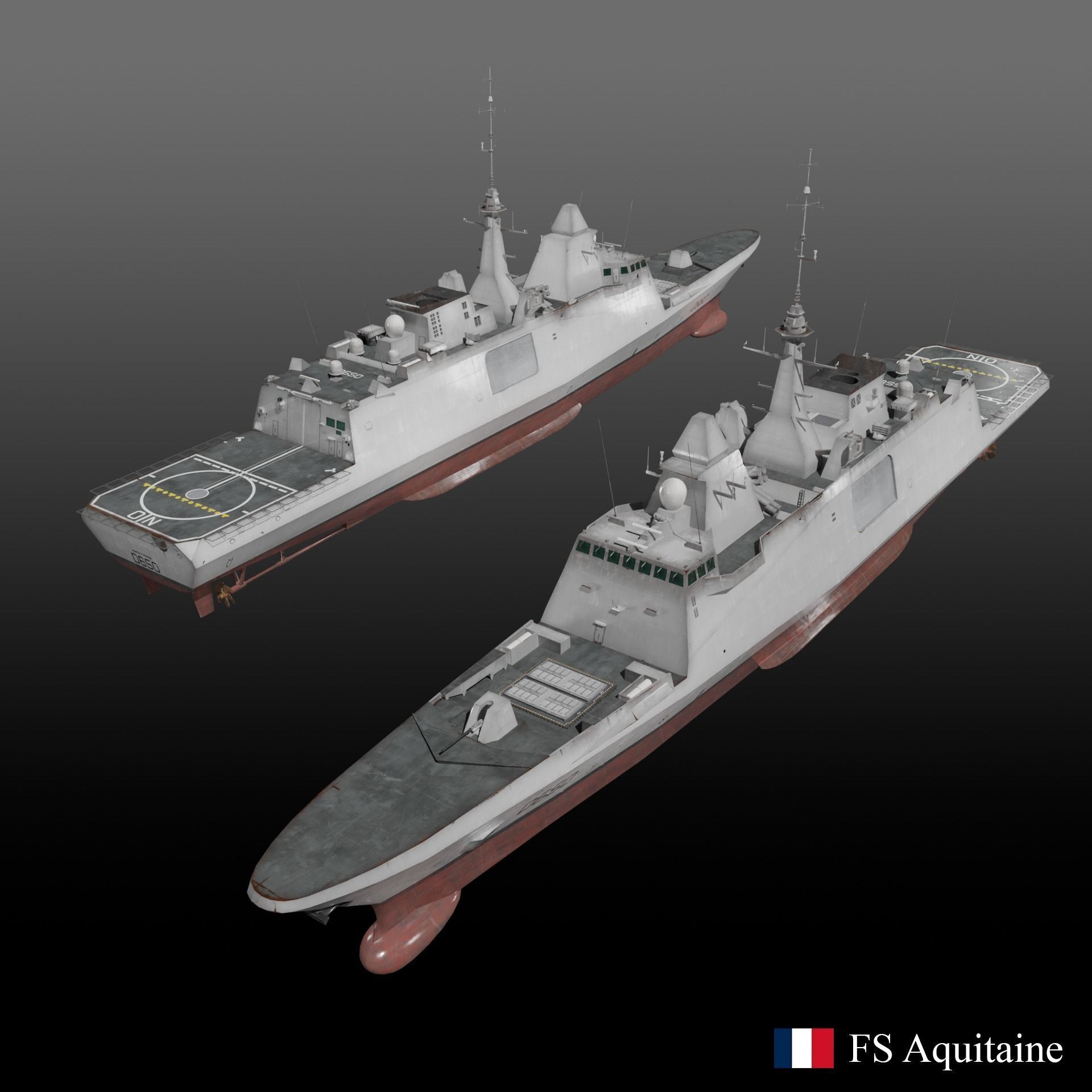 FREMM class Frigate D650 Aquitaine Low-poly 3D model_12