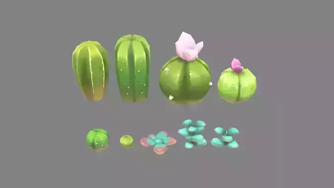 Cacti and succulents - Cartoon desert plants
