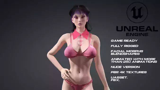 Asian Girl  full rigged - game ready - animated - nude version