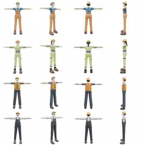 PACK OF 4 CHARACTER ELECTRICIAN - LOWPOLY 