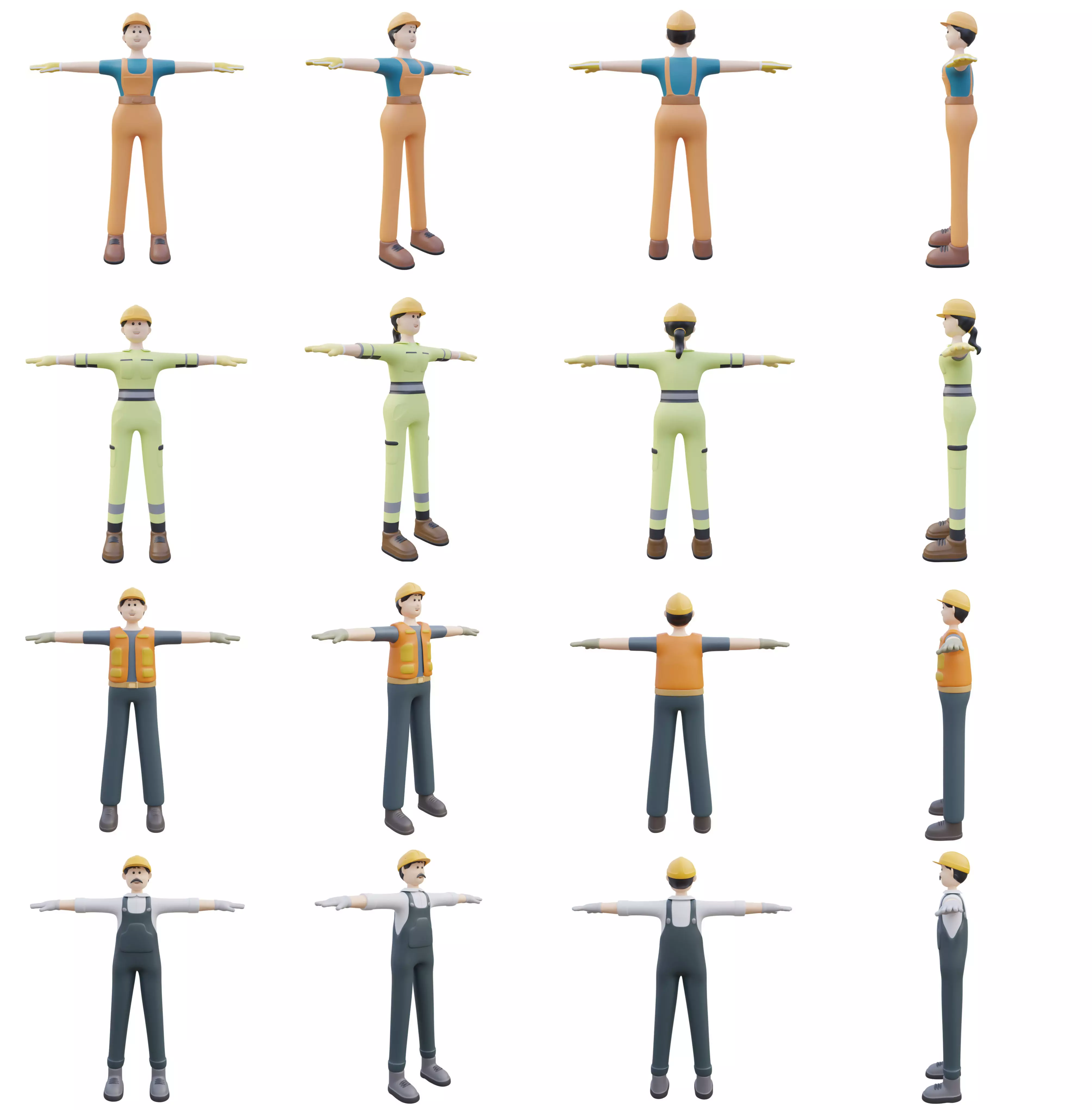 PACK OF 4 CHARACTER ELECTRICIAN - LOWPOLY Low-poly 3D model