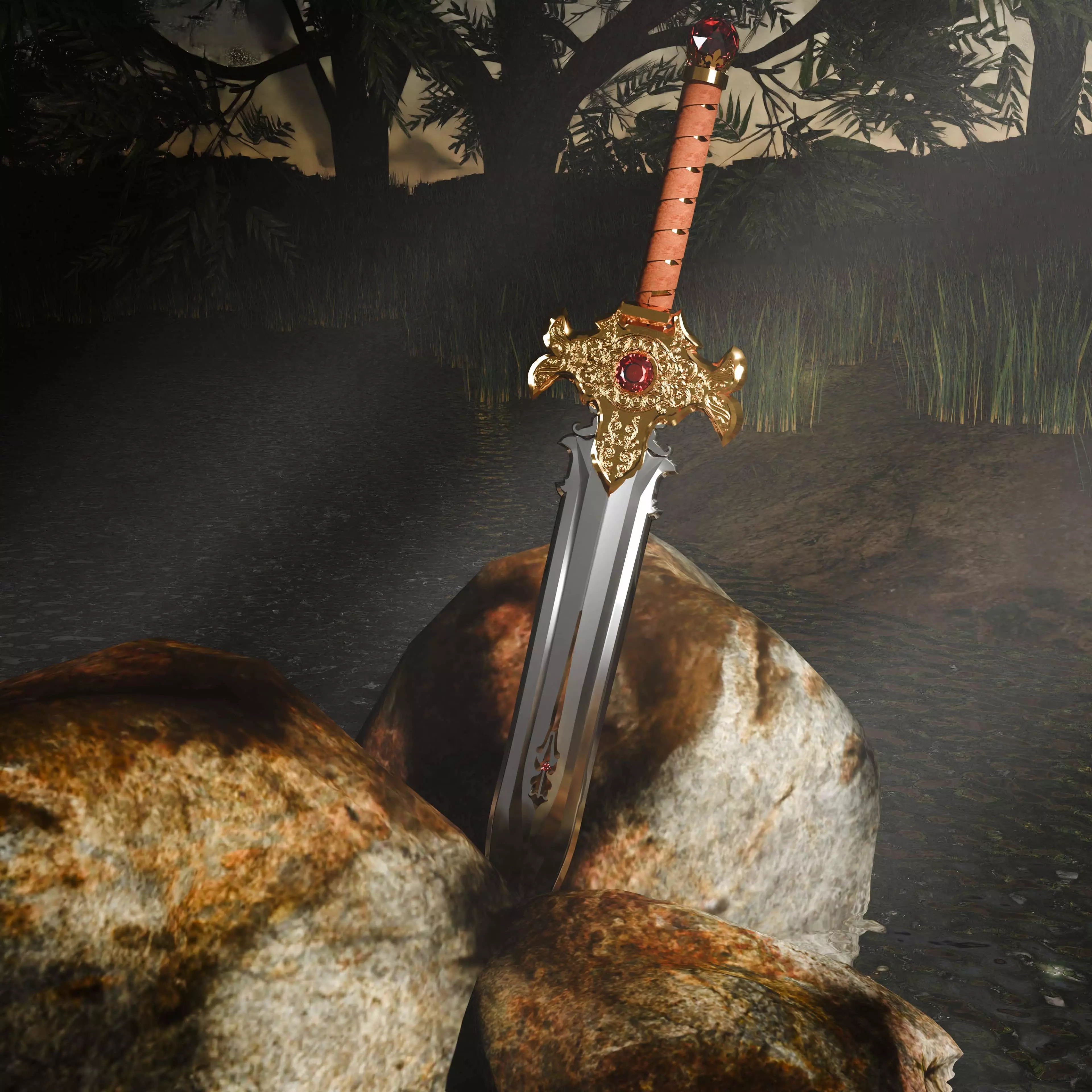 Royal Sword Low-poly 3D model_0