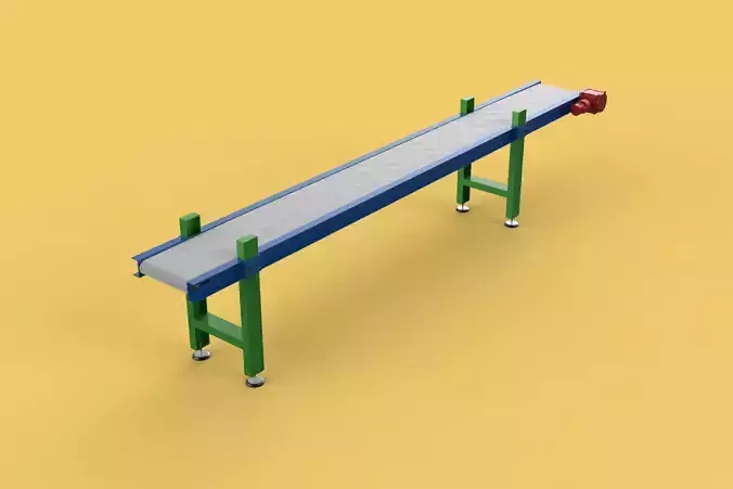 INDUSTRIAL FACTORY HORIZONTAL FLAT BELT CONVEYOR 3D model