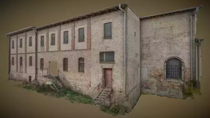 Brick facade of an abandoned warehouse