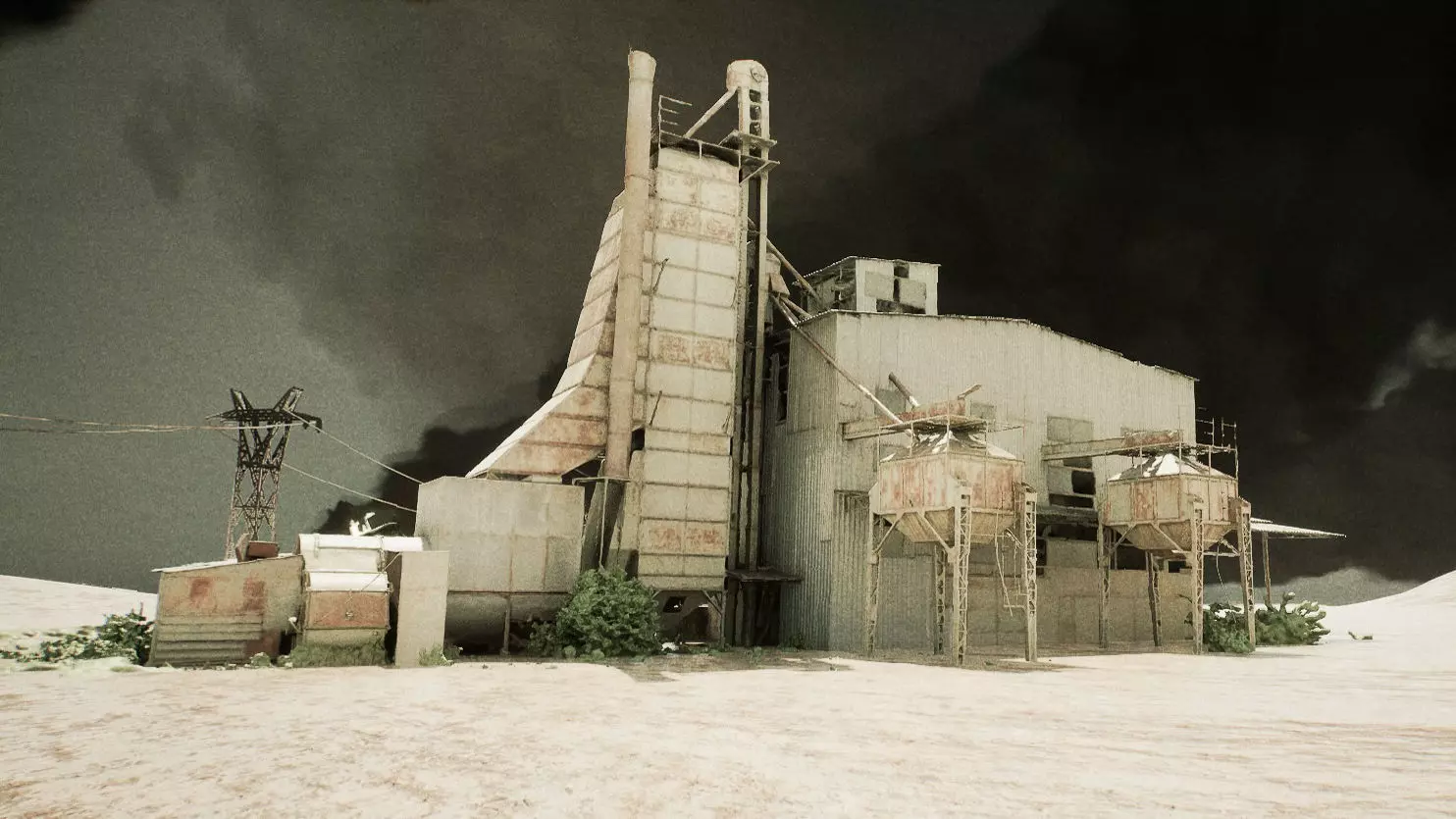 Abandoned factory with tall tower 3D model