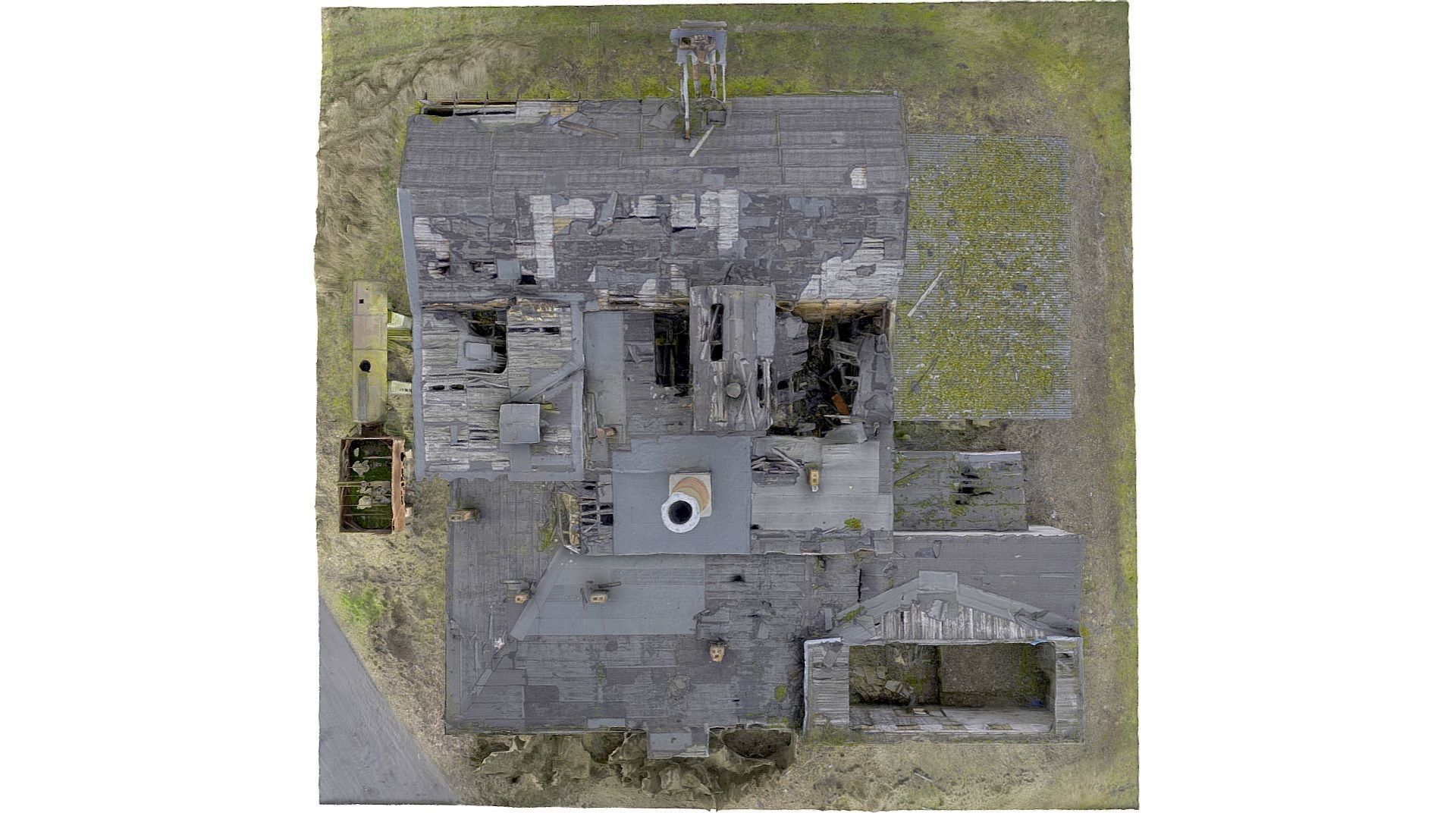 Facade of an abandoned factory with a chimney 3D model_9