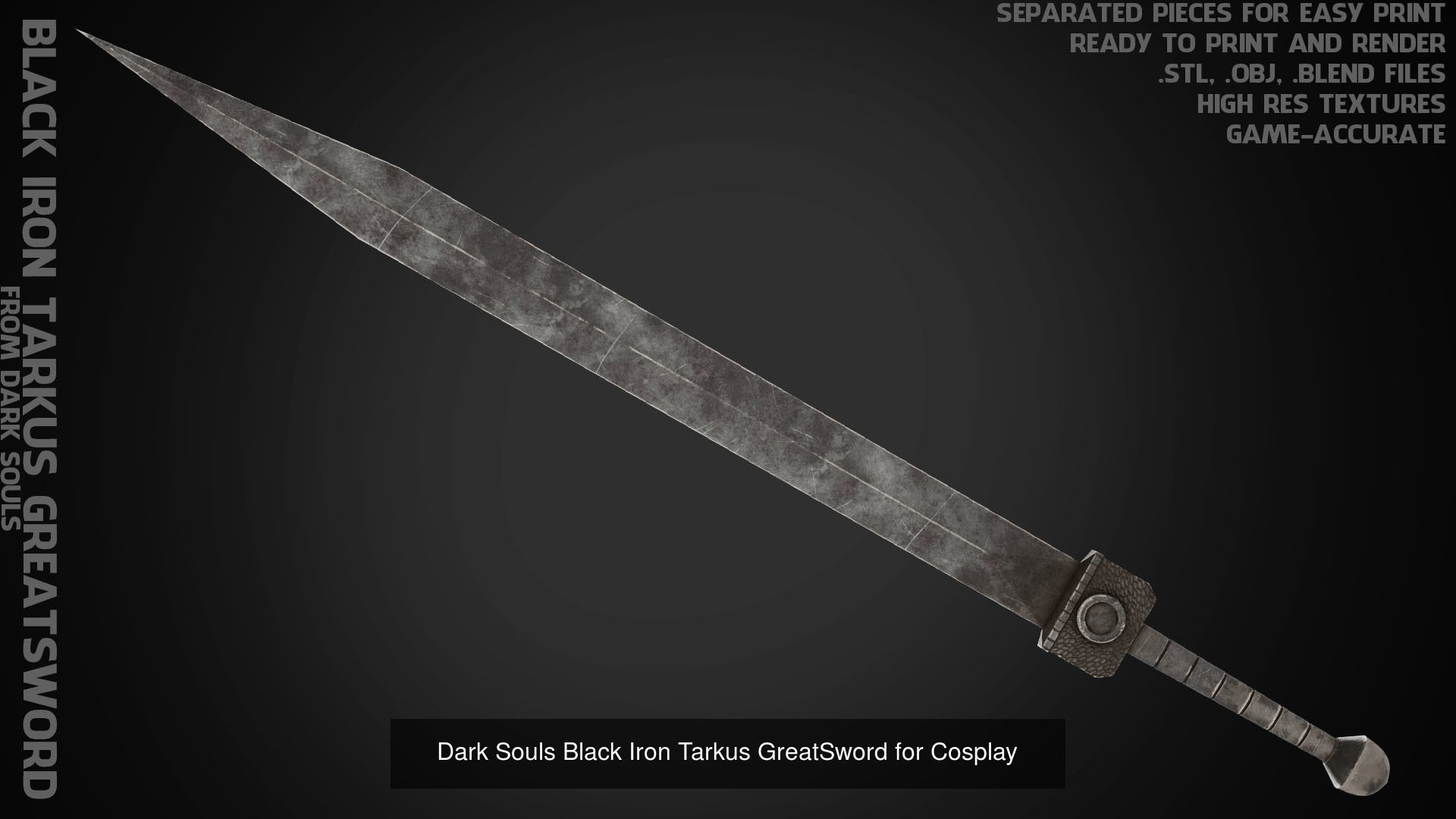 Dark Souls Black Iron Tarkus Full Armor Sword Shield for Cosplay 3D Model Collection_8