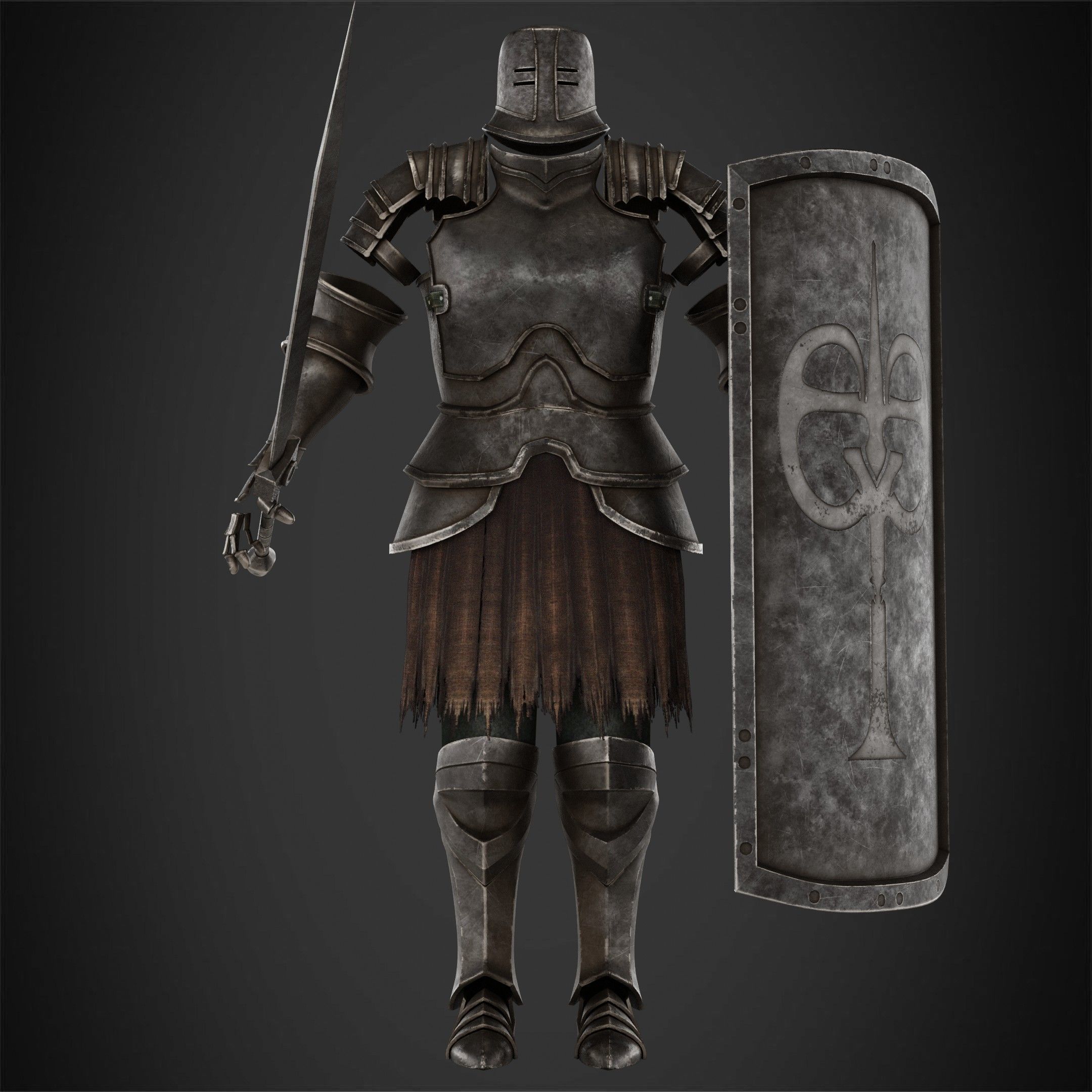 Dark Souls Black Iron Tarkus Full Armor Sword Shield for Cosplay 3D Model Collection_9