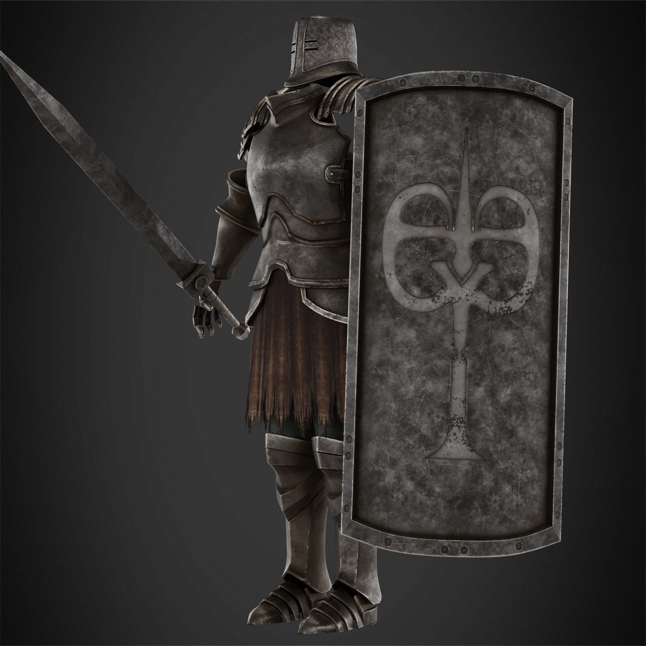 Dark Souls Black Iron Tarkus Full Armor Sword Shield for Cosplay 3D Model Collection_10