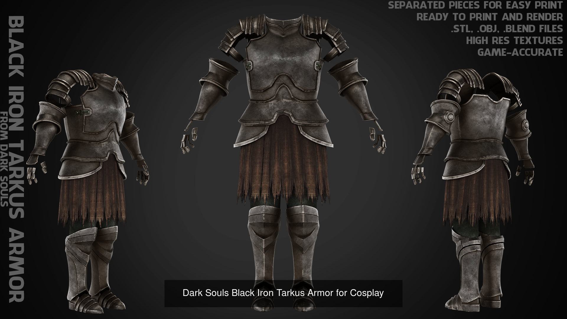 Dark Souls Black Iron Tarkus Full Armor Sword Shield for Cosplay 3D Model Collection_6