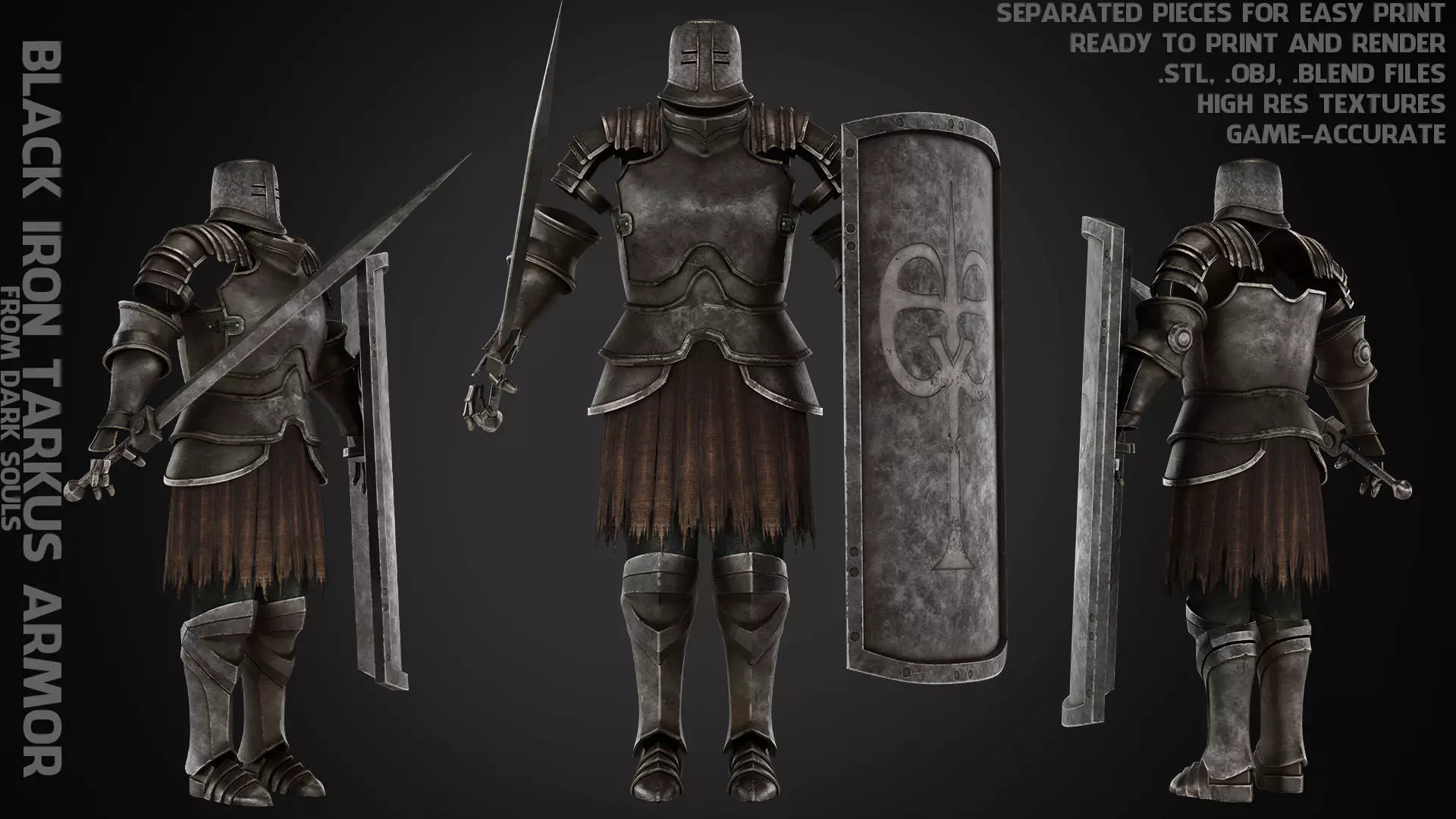 Dark Souls Black Iron Tarkus Full Armor Sword Shield for Cosplay 3D Model Collection_0